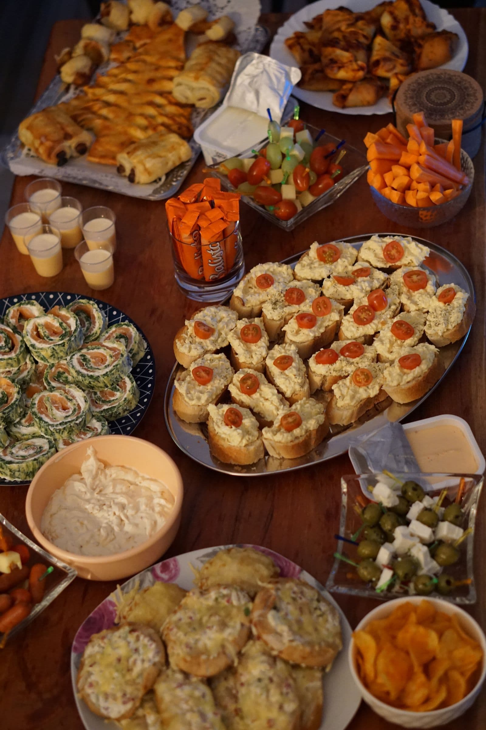A catered buffet with appetisers presented for an event